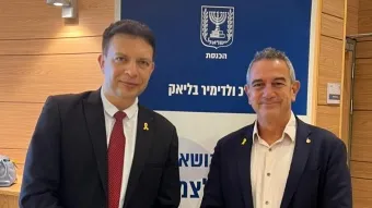 ד״ר רון תומר, נשיא התאחדות התעשיינים, וח״כ ח״כ ולדימיר בליאק בכנסת הבוקר 